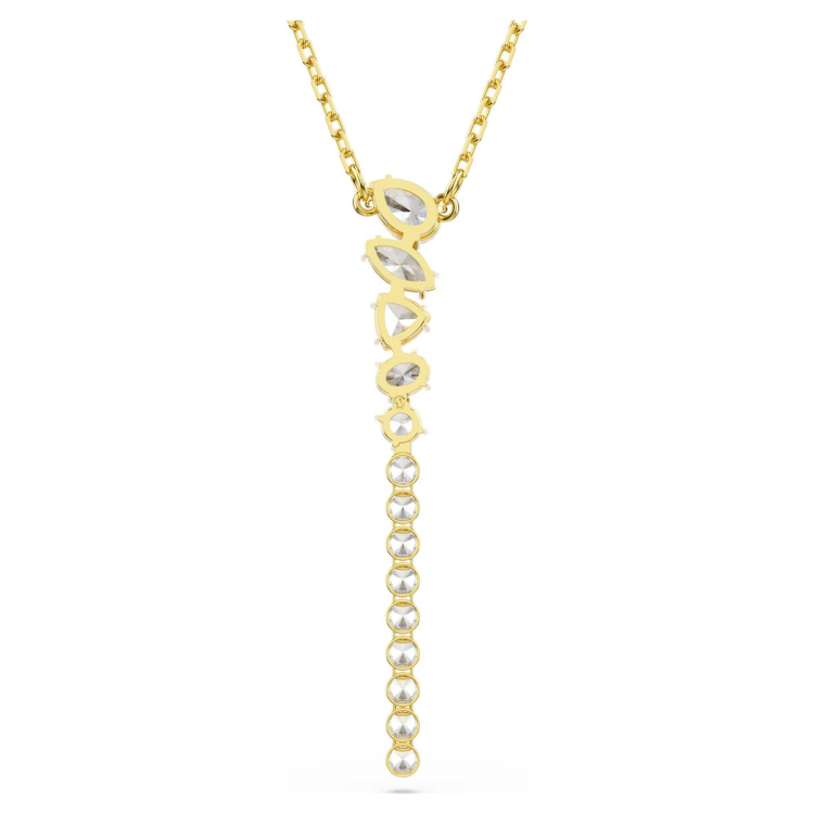 Mesmera Y necklace Mixed cuts, White, 18K gold finish